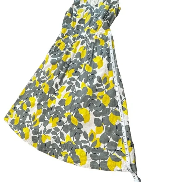 Boden Jade Fit & Flare Linen Cotton Dress Lemon Print Lined V-neck Women Size 4L - Picture 8 of 16